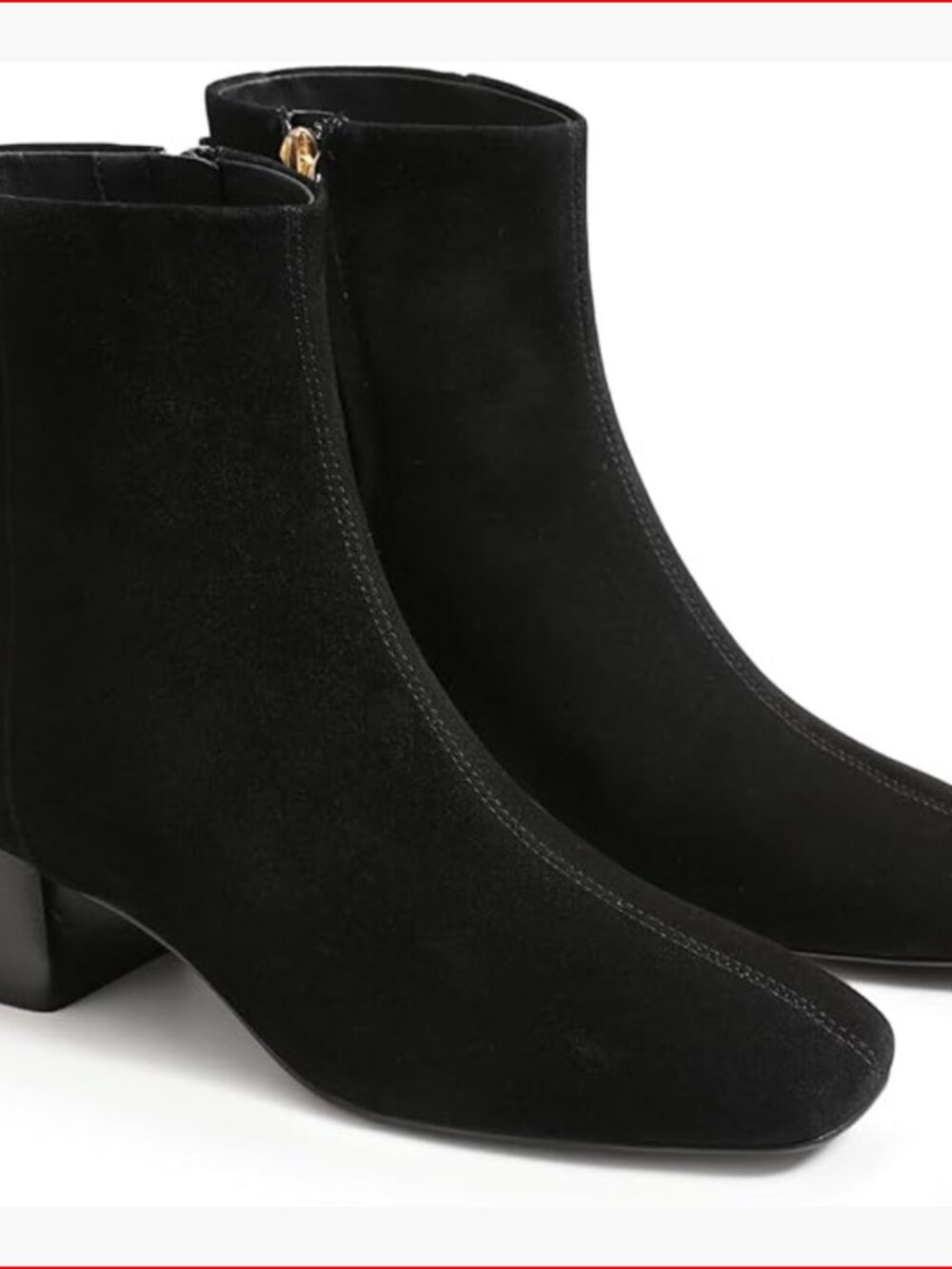Faux Suede Ankle Boots Chunky Low Heel Square Toe Side Zipper Dress Shoes